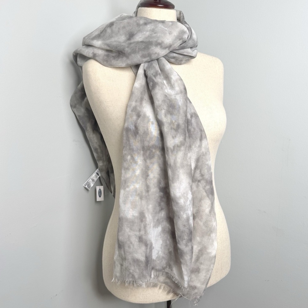OLD NAVY Grey & White Tie Dye NEW with tags lightweight scarf‎ 72" x 30"